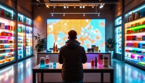 A photograph of a vibrant led display in an online store setting