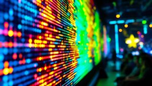 A photograph of a vibrant led screen in use