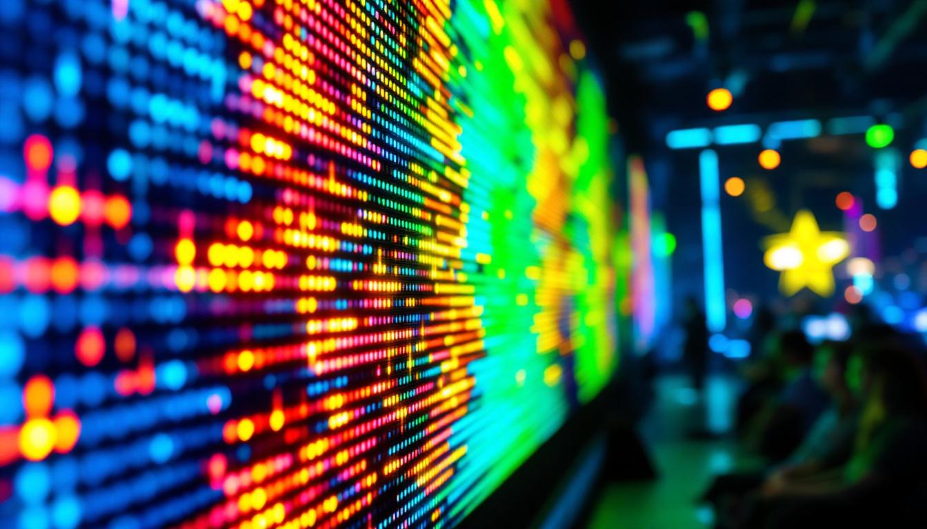 A photograph of a vibrant led screen in use