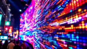 A photograph of a vibrant led display in action