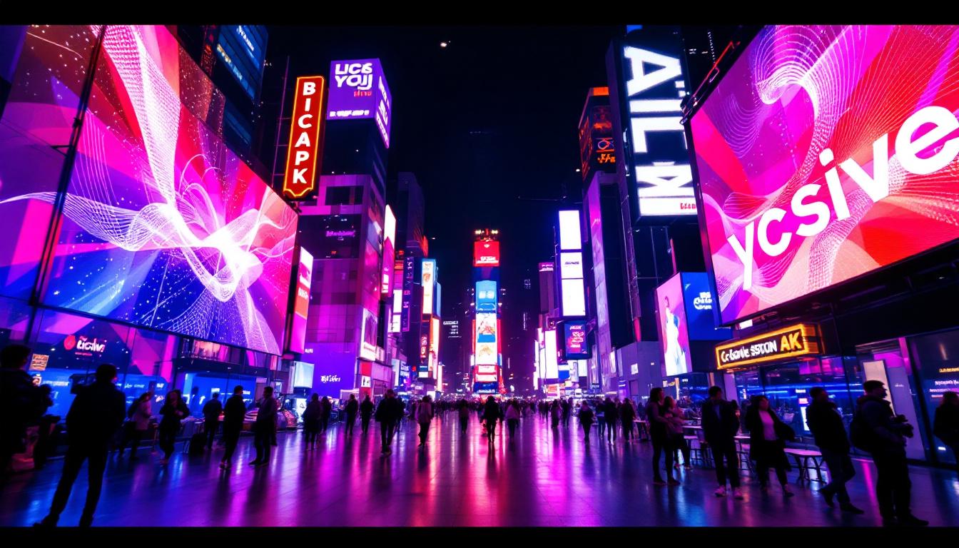 A photograph of a vibrant led display showcasing dynamic signage in an urban setting