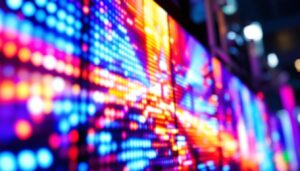 A photograph of a vibrant led display panel in action