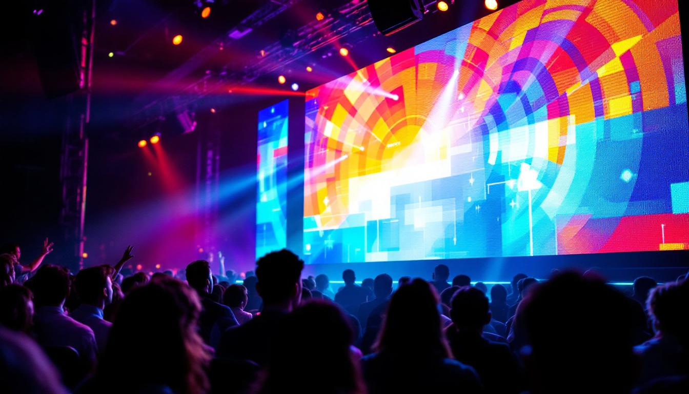 A photograph of a vibrant led display in action during a live event