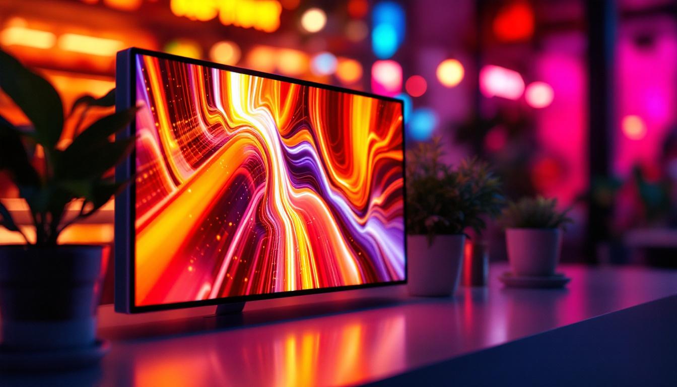 A photograph of a compact led display screen in a vibrant