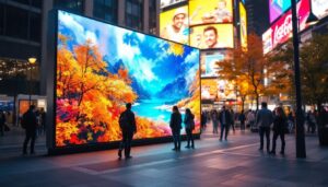 A photograph of capture a photograph of a vibrant outdoor scene featuring an led display in use