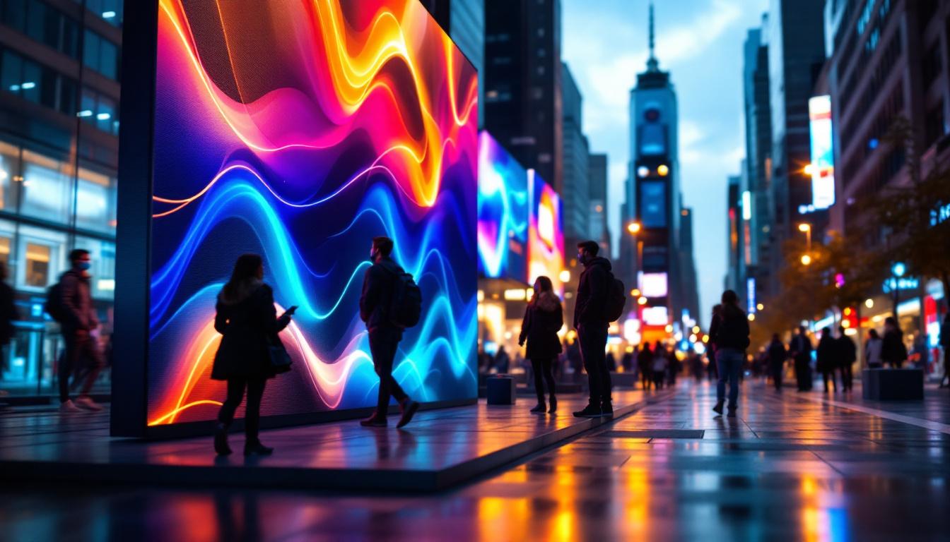A photograph of a vibrant led box display in an urban setting