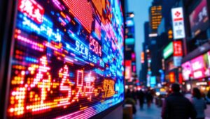 A photograph of a vibrant led display board in action