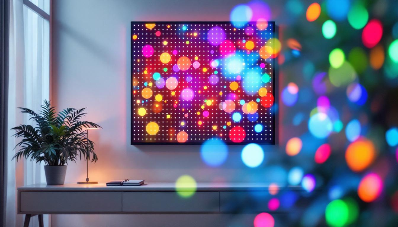 A photograph of capture a photograph of a vibrant led panel light wall in a modern setting
