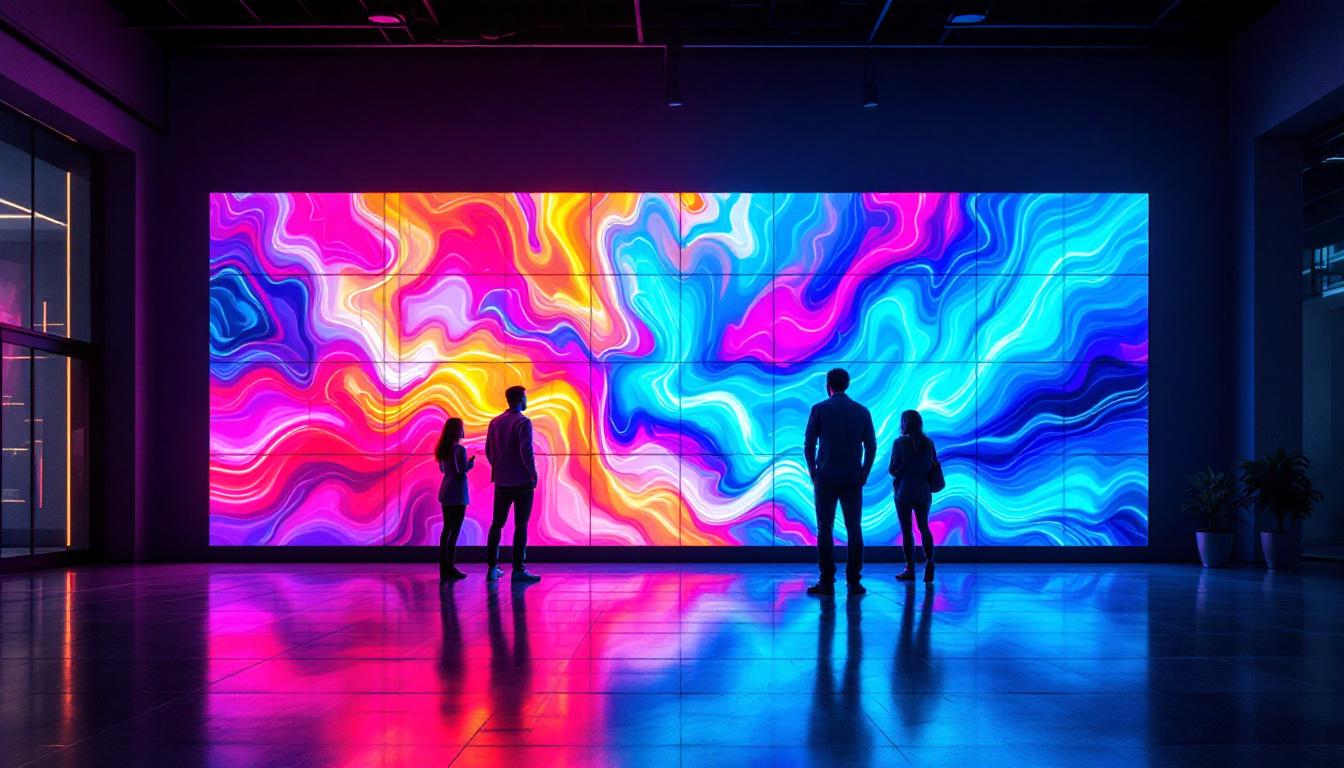 A photograph of capture a photograph of a vibrant dio panel led display in action