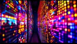 A photograph of a vibrant led display in action