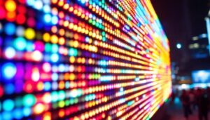 A photograph of a vibrant led display in action