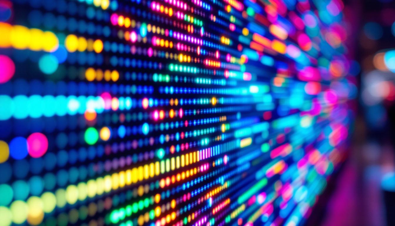 A photograph of a close-up of a vibrant led display showcasing intricate details and vivid colors