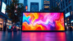 A photograph of a vibrant led display in an urban setting