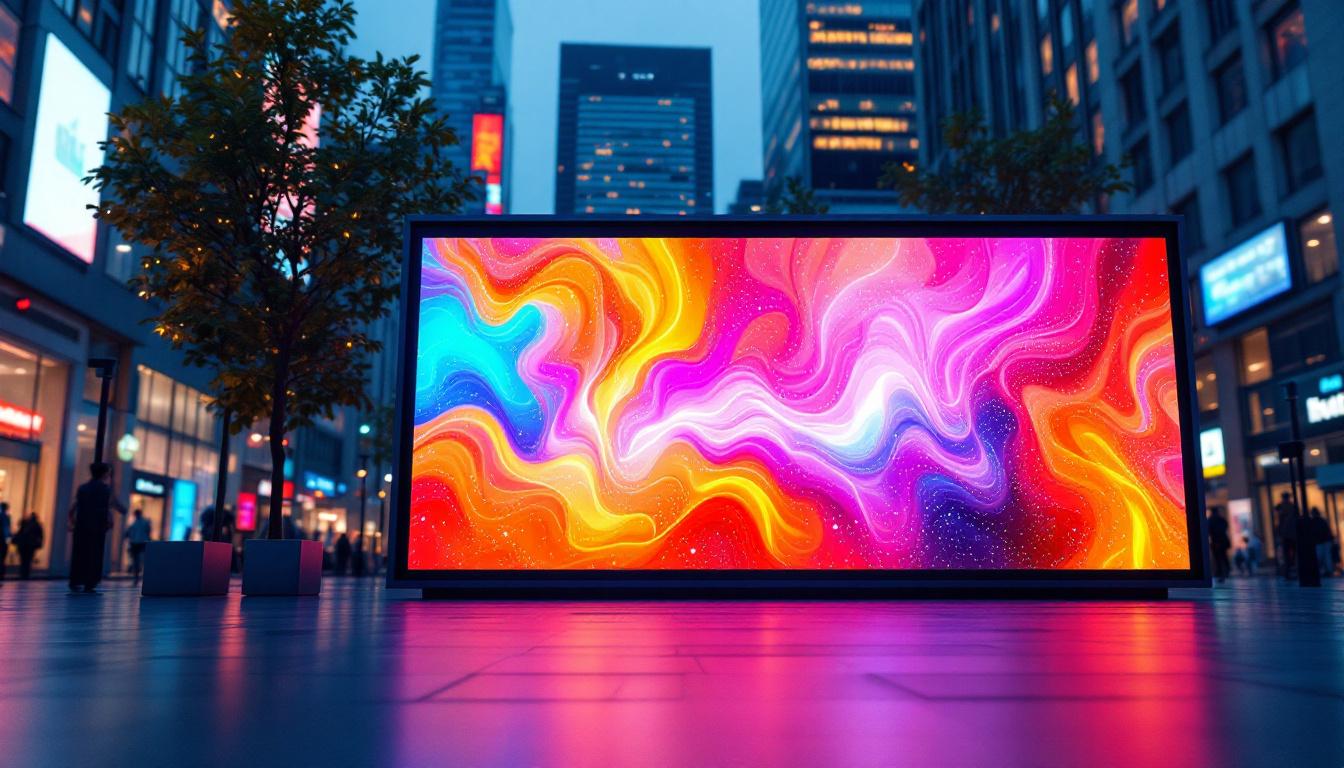 A photograph of a vibrant led display in an urban setting