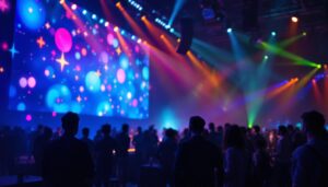 A photograph of a vibrant led display being used in a live event setting