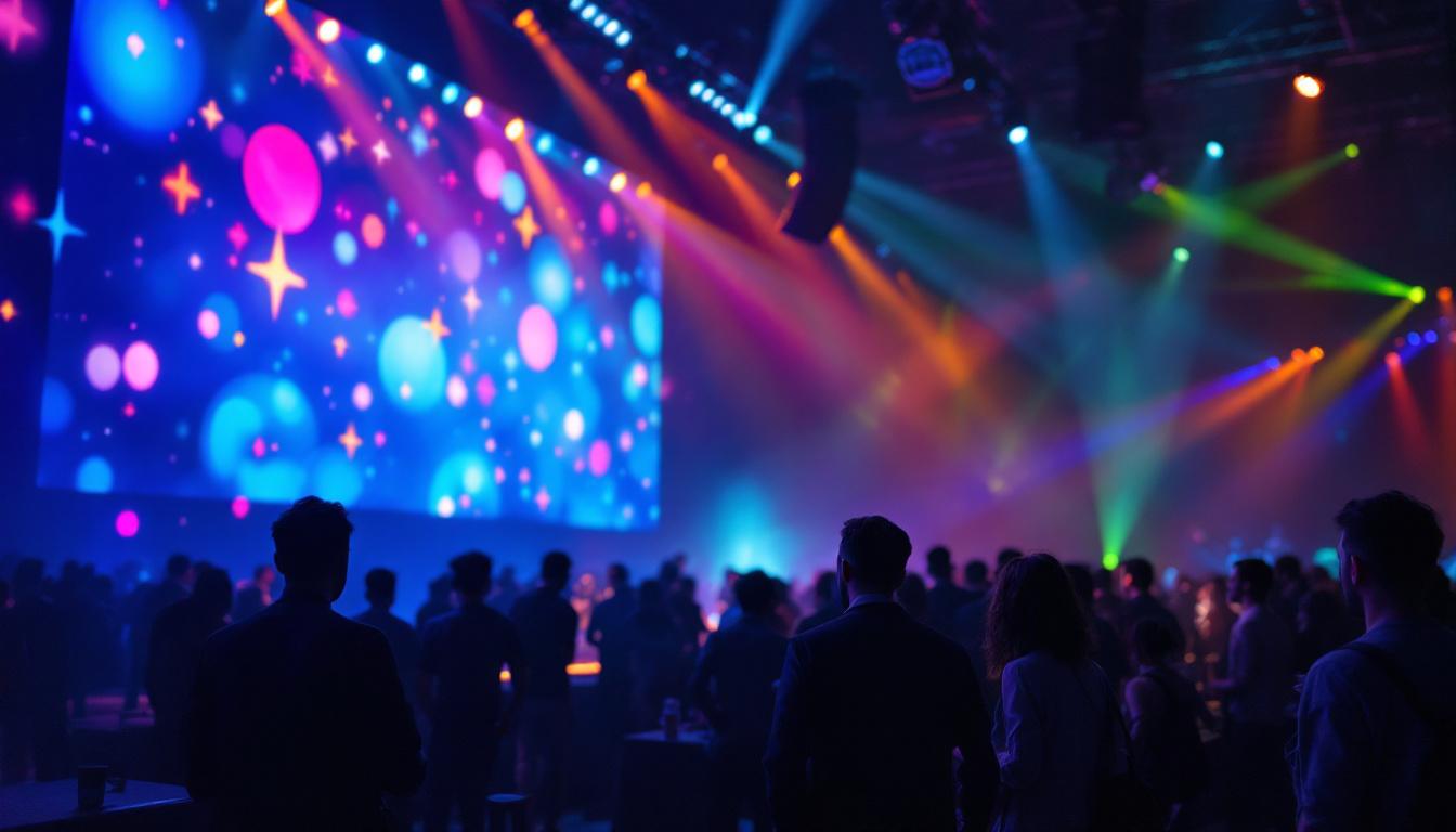 A photograph of a vibrant led display being used in a live event setting