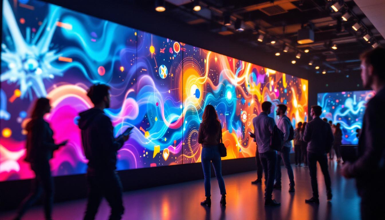 A photograph of capture a photograph of a vibrant direct view led wall in a dynamic setting