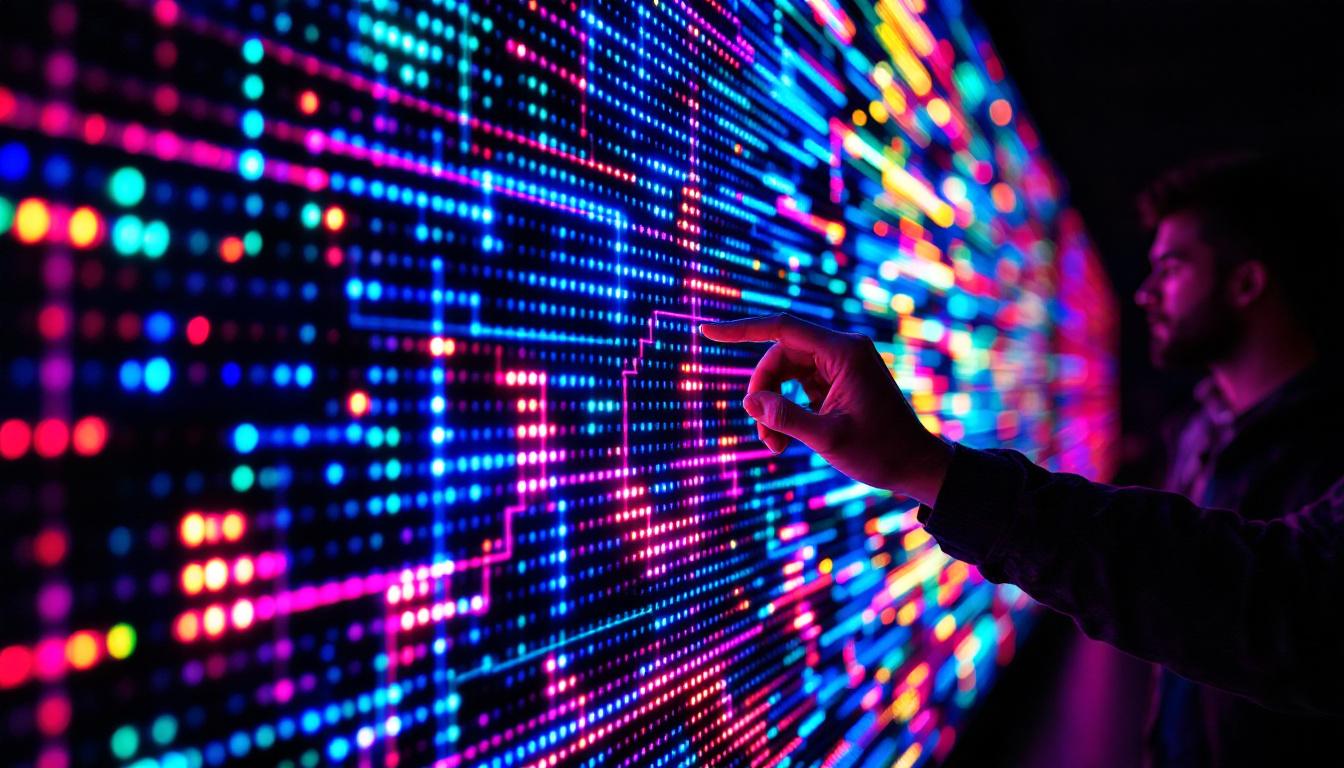 A photograph of a close-up of a vibrant led display in action