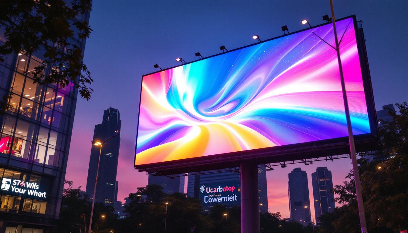 A photograph of a vibrant led digital billboard in an urban setting