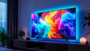 A photograph of capture a photograph of a vibrant led tv display showcasing a dynamic