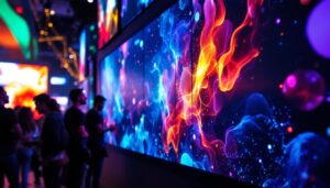 A photograph of a vibrant led video wall in action at an event