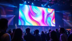 A photograph of a vibrant led screen setup at an event