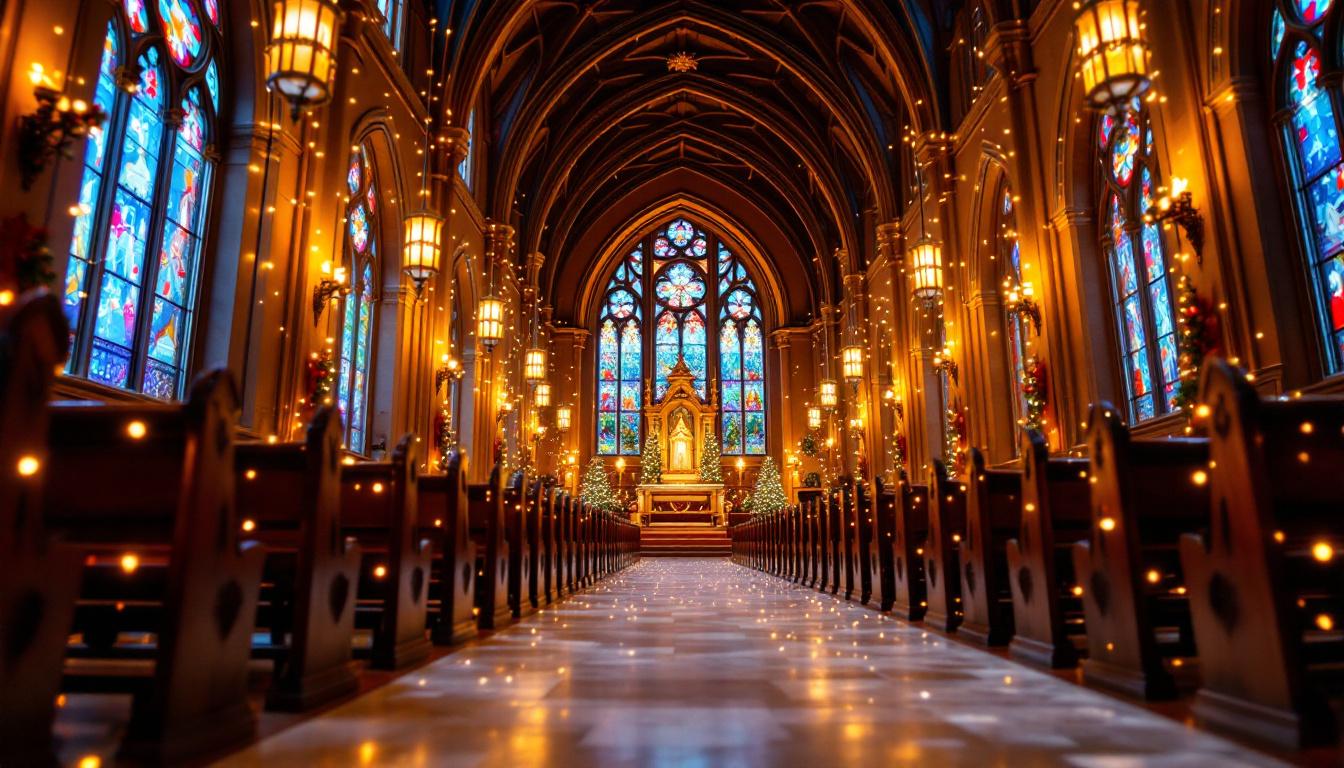 A photograph of a beautifully decorated church interior showcasing vibrant led displays