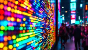 A photograph of a vibrant led display in use