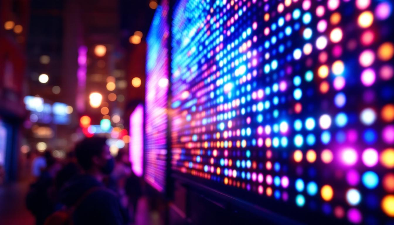 A photograph of a vibrant led display in action