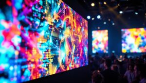 A photograph of capture a photograph of a vibrant led video screen in action at an event