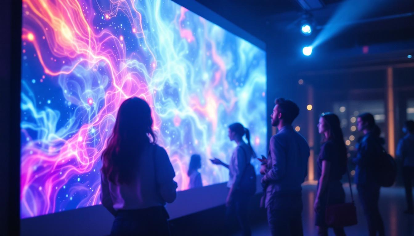 A photograph of capture a photograph of a vibrant led projector display in use