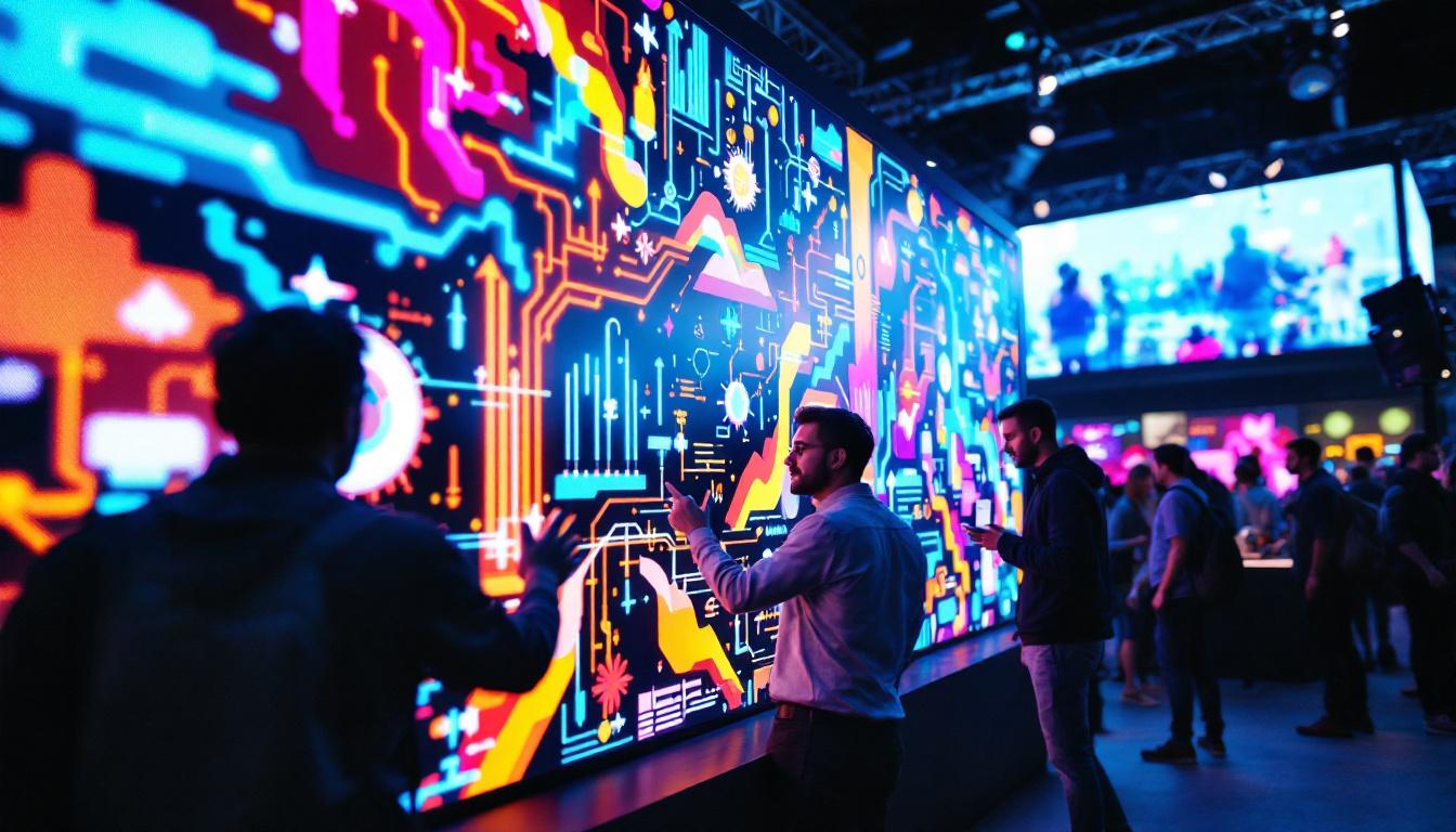 A photograph of capture a photograph of a vibrant led display board in use at an event