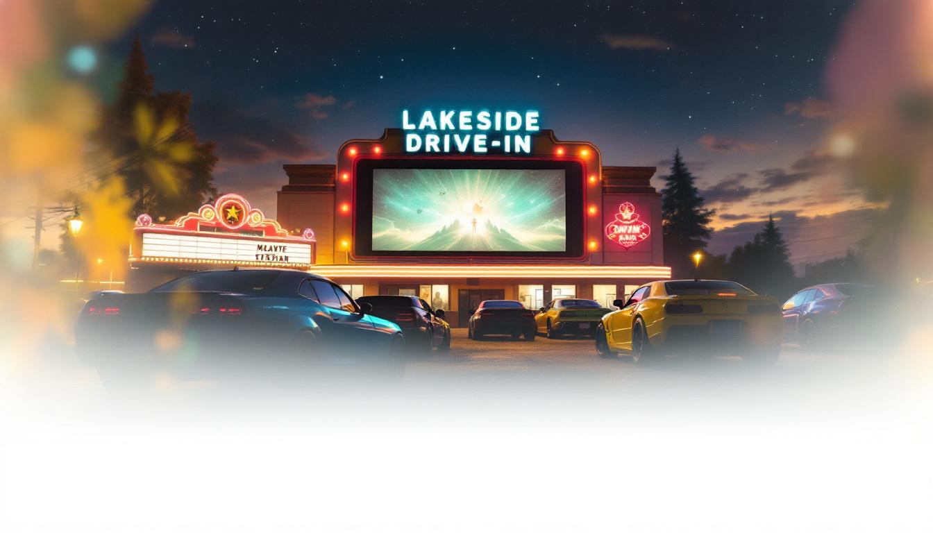 A photograph of capture a photograph of the vibrant led display at the lakeside drive-in theater