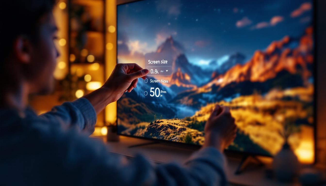 A photograph of a person adjusting the settings on a modern led tv