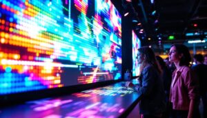 A photograph of a vibrant led display in action at a local event