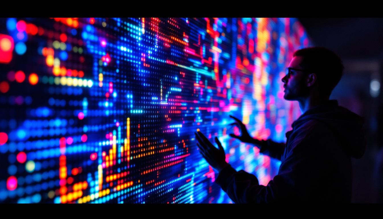 A photograph of a close-up shot of an led display screen