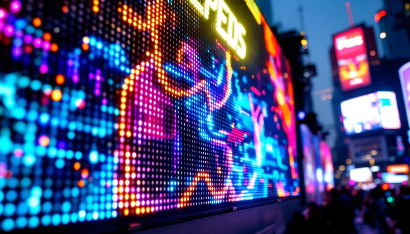 A photograph of a vibrant led display in action