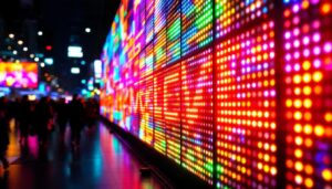 A photograph of a vibrant led display in action