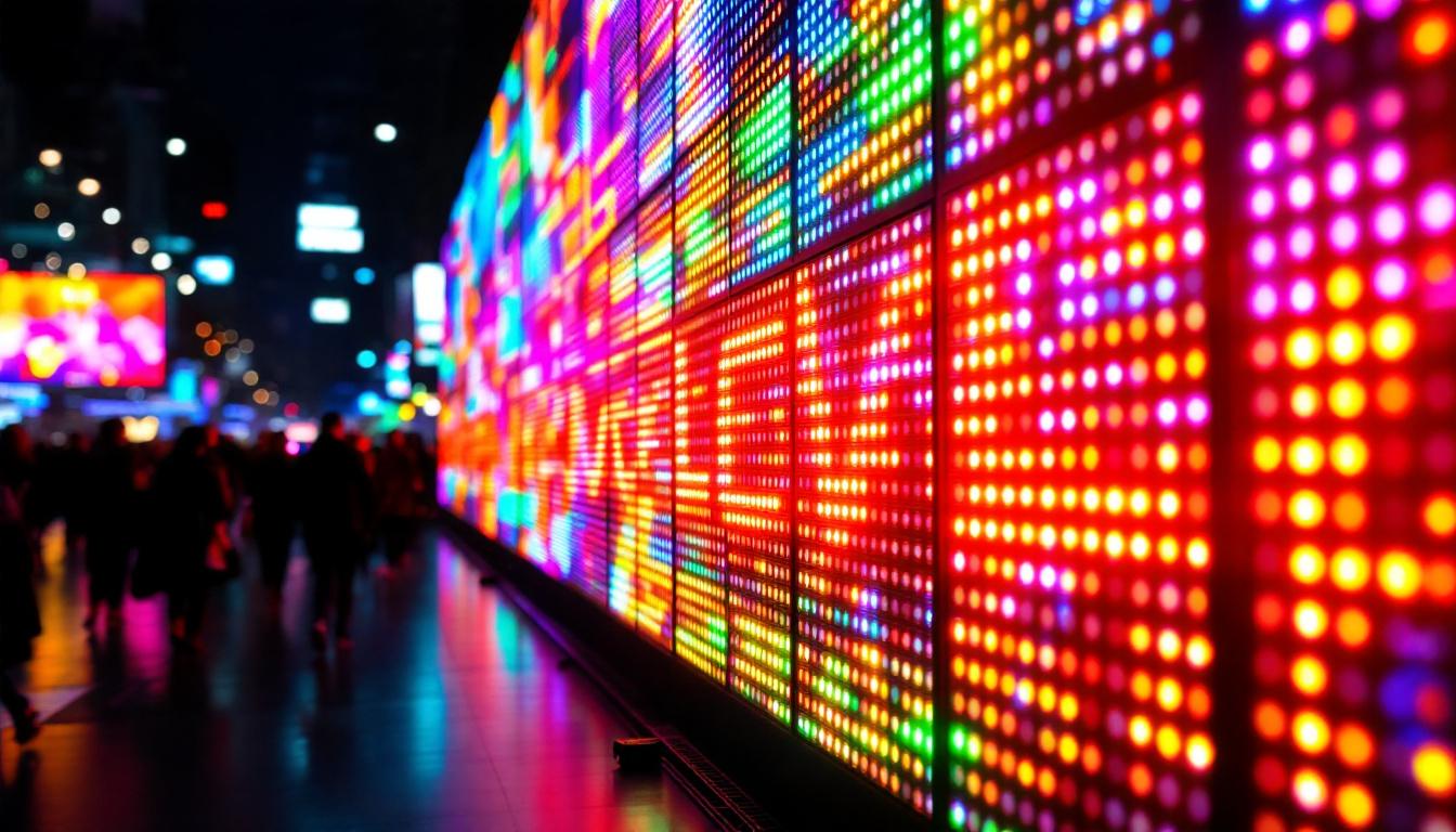 A photograph of a vibrant led display in action