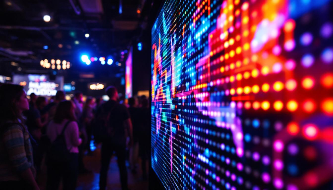 A photograph of capture a photograph of a vibrant led display in an engaging event setting