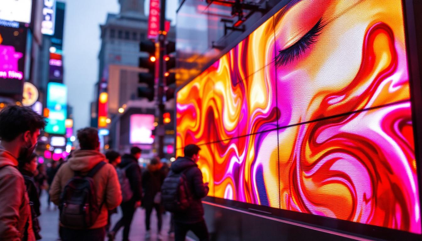 A photograph of a vibrant outdoor led display in use