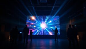 A photograph of a vibrant led projector screen in action