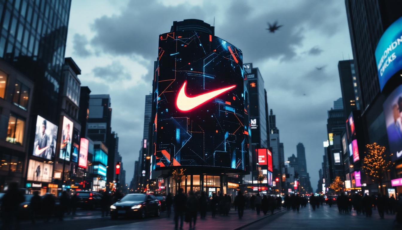 A photograph of capture a photograph of a vibrant nike billboard featuring an led display