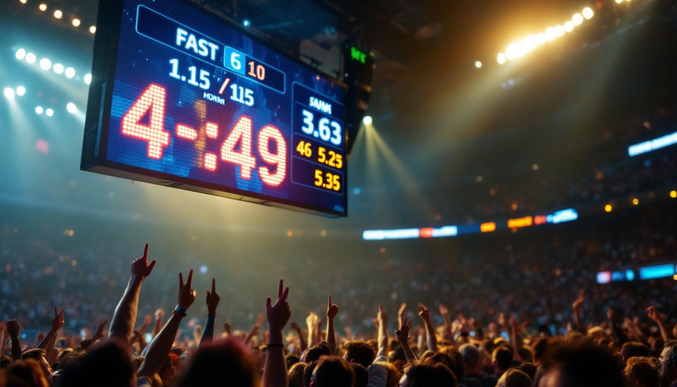A photograph of a vibrant led sports score display in action during a live game