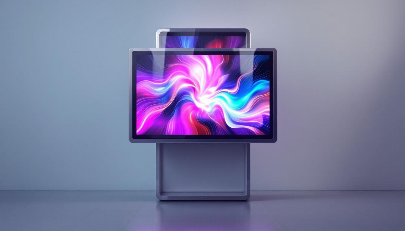 A photograph of capture a photograph of a sleek iron cabinet featuring a vibrant led display