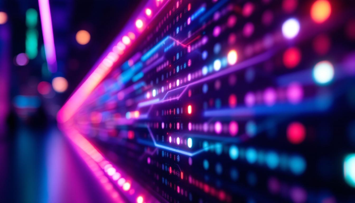 A photograph of a vibrant led display showcasing a rectangular arrangement of colorful lights