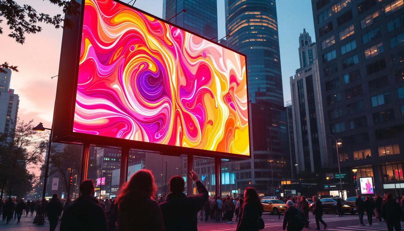 A photograph of a vibrant led billboard in an urban setting
