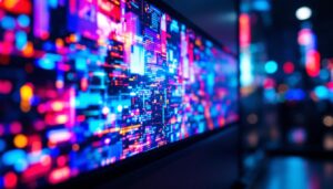 A photograph of a close-up of a vibrant led display screen showcasing vivid colors and sharp images