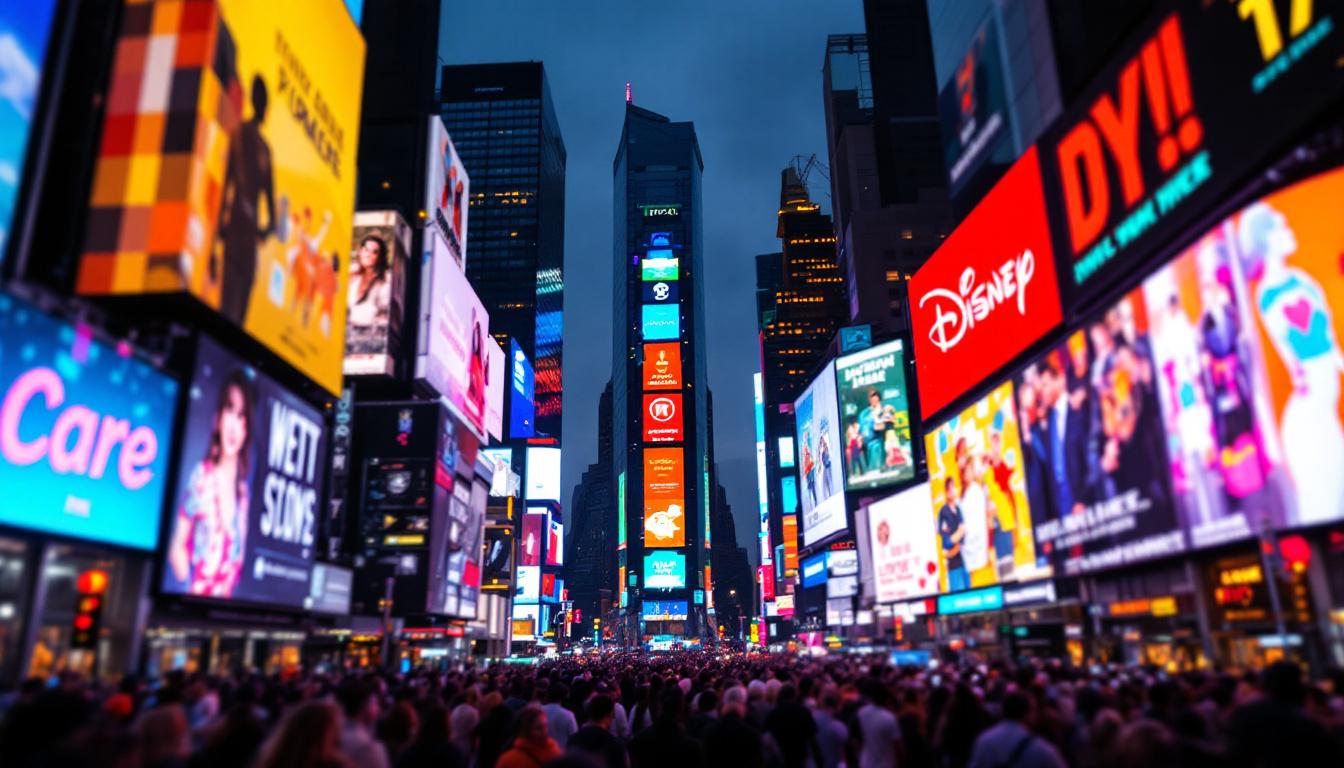 A photograph of capture a photograph of the vibrant led displays in times square at dusk
