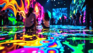 A photograph of a vibrant led floor display in action